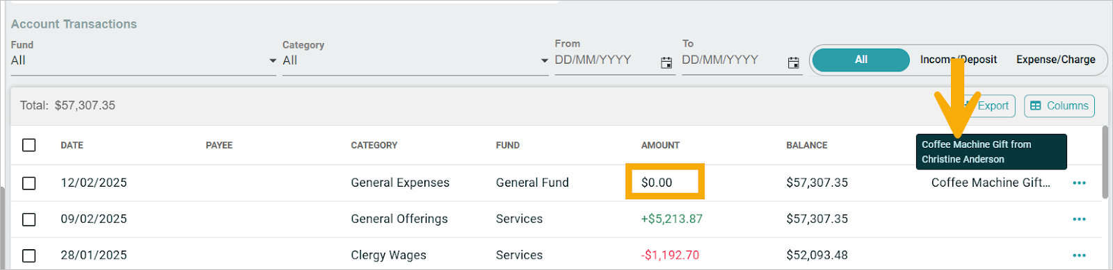 zero transaction -