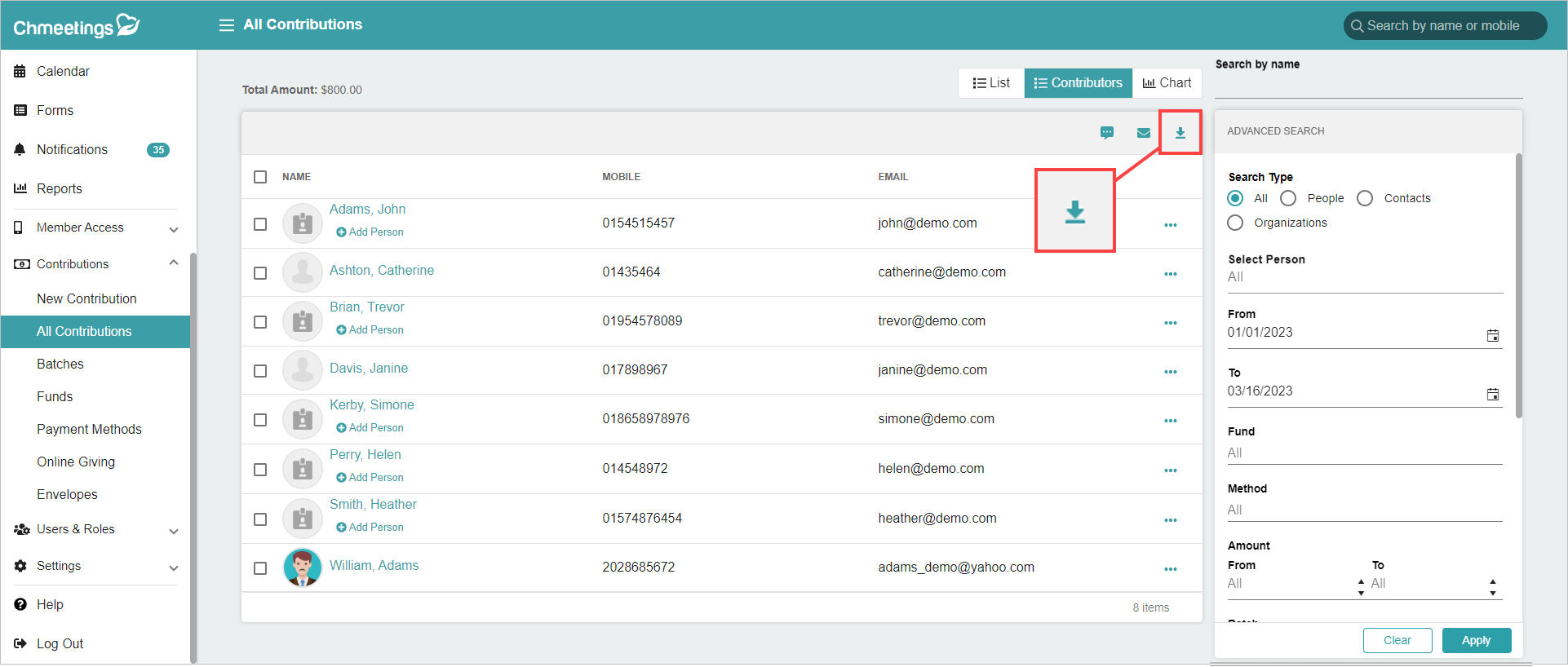 Managing Contributions and Contributors – Chmeetings